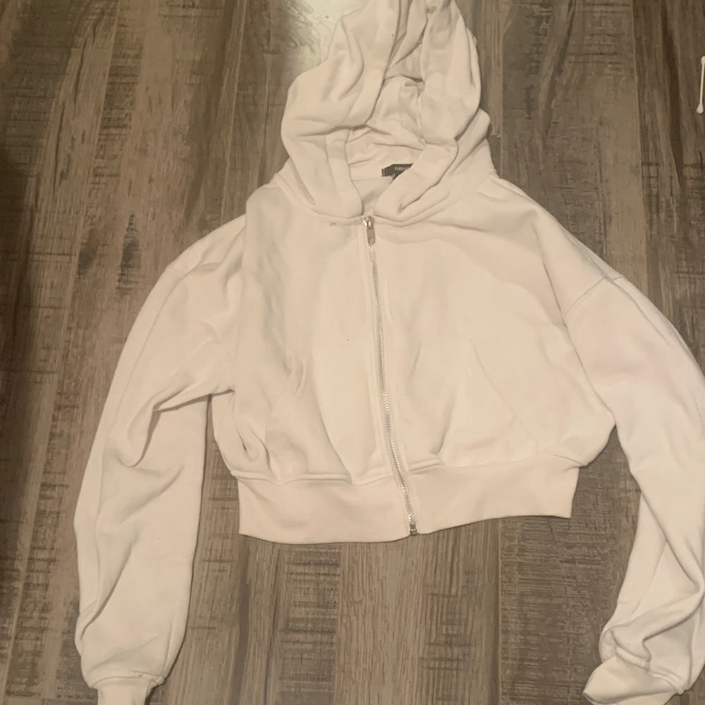 Forever 21 Cream Cropped Hoodie